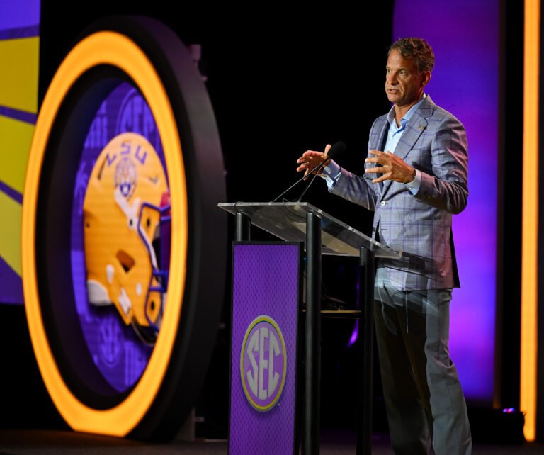 LSU coach Lane Kiffin SEC Media Days in Tampa, Fla.