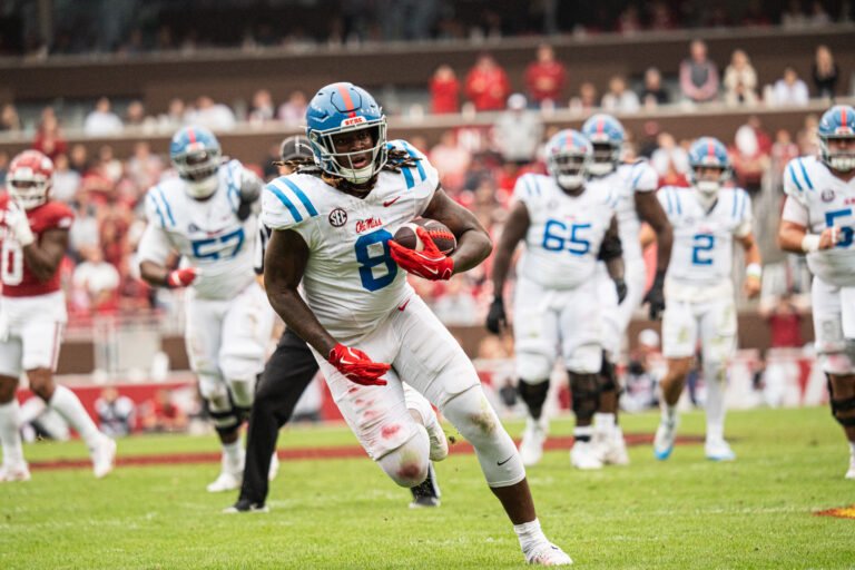 Ole Miss Rebels tight end Dae'Quan Wright during a game against the Arkansas Razorbacks in Fayetteville, Ark.