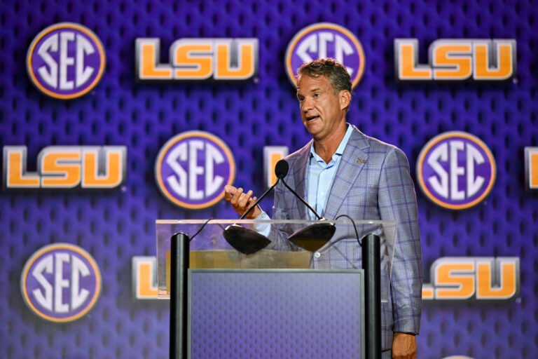 LSU coach Lane Kiffin at SEC Media Days