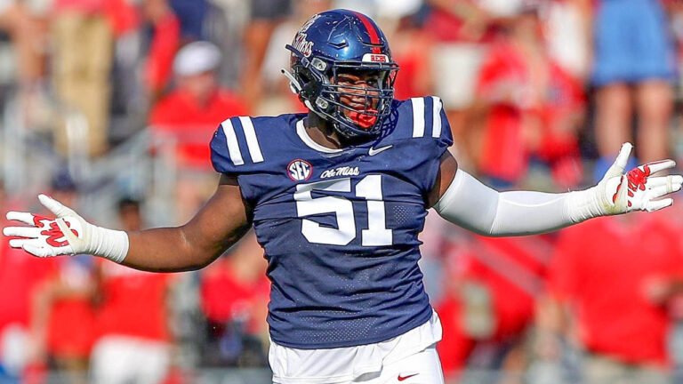 Ole Miss defensive lineman Zxavian Harris during game for the Rebels in 2025.