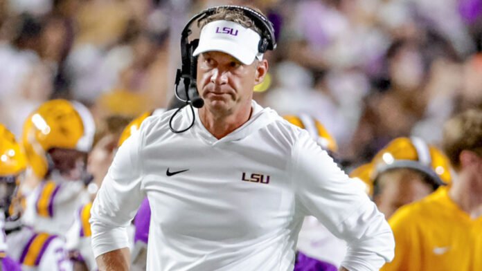 COLLEGE FOOTBALL: SEP 05 Clemson at LSU LSU Tigers coach Lane Kiffin on the sideline during the first half of a game against the Clemson Tigers